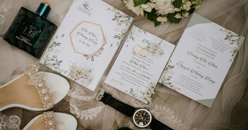 עיצוב הזמנה לחתונה עם שפה גרפית זהה לשאר מוצרי האירוע